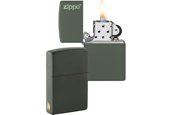 Zippo Briquet Tempête - Logo & Design Flamme - Vert Mat - Rechargeable - Réutilisable - Design Coupe-Vent - Coffret Cadeau Fabriqué aux États-Unis - Exclusivité Amazon
