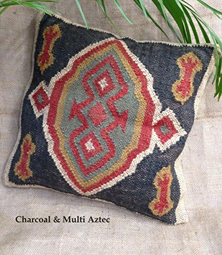 Quality Kilim Cushion Covers 18" x 18" with 100% Cotton Backing ~ 16 Designs to Choose From (Charcoal &amp; Multi Aztec)