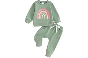 Loalirando 2 Pezzi Completo Sportivo Bambina Tuta Bambina Stampa Arcobaleno Maglietta con Maniche Lunghe Felpa Senza Cappuccio+Pantaloni Sportivi Vita Alta