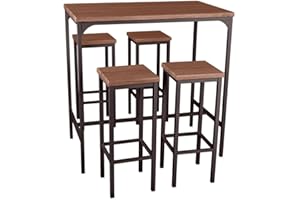 yelloo Mod. FIRENZE Set TAVOLO BAR Rettangolare Alto Grande Spazioso e 4 SGABELLI Marrone Tavolo 110x66xH110 adatto da interno o esterno solo sotto gazebo tenda terrazza