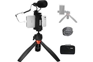 comica Kit Vidéo pour Smartphone, CVM-VM10-K2 Pro Vlogging Kit avec Cardioïde Microphone, Smartphone Micro équipement avec Mini Trépied pour Youtube/TikTok/Smartphone/Android Vlogging