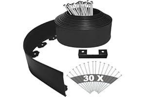 YEEBECA Bordure De Jardin Flexible, 10CM Hauteur 10M Longueur Kit de Bordure Jardin Exterieur avec 30 Piquets de Fixation 3MM Epaisseur