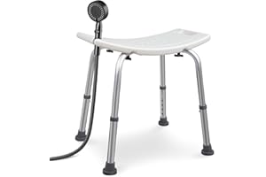 VOUNOT® Tabouret de Douche Hauteur Réglable 38 à 52 cm Siège de Douche Ergonomique avec Pieds Antidérapants pour Personnes Âgées Chaise de Bain Charge Max. 136kg Blanc