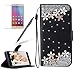 Produktbild Girlyard für Huawei P10 Lite Diamant Lederhülle, Bling Glitzer DIY Crystal Schutzhülle Luxus Premium PU Flip Case mit Lanyard Strap Standfunktion Kartenfach Magnetverschluss Etui für Huawei P10 Lite Weiß Blumen