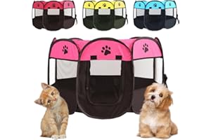 PIASHOW Parc pour Chiots - Pliable - pour Chiens - en Tissu Oxford - Étanche - Intérieur et Extérieur - 73 x 73 x 43 cm - pour Chats, Chiens, Lapins, Petits Animaux (Rose + Noir)