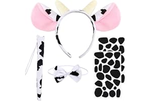 LXWINNER 5 Stück Kuh Kostüm Set,Tiere Kuhohren Ohren Stirnband Fliege Schwanz Selbstklebendee Aufkleber,Kuh Kostüm Kinder,Halloween Kostüm Faschingskostüme Zubehör für Fasching Cosplay Party