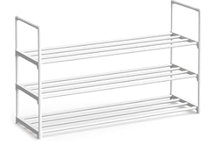 SONGMICS Zapatero de 3 Niveles, Zapatero de Metal, Organizador de Zapatos, para 12-15 Pares de Zapatos, Apilable, Pasillo, 30 x 92 x 55 cm, Blanco Perla LSA303W03