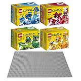 LEGO Classic 5er Set 10706 10707 10708 10709 10701 Kreativ-Boxen Blau, Rot, Gr�n & Orange + Grundplatte Grau - LEGO