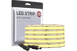 BTF-LIGHTING FCOB Bande LED flexible haute densité uniforme 9W/m 5m 480LED/m DC12V Blanc chaud 3000K CRI 90 + 8mm de largeur ruban LED COB à intensité variable (sans adaptateur ni contrôleur)