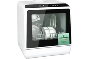 YU YUSING Mini Lave-vaisselle Compact 45cm 4 Couverts, 5+1 Programmes, Séchage PTC, Sans ou Avec Arrivée d'Eau, Petit Lave Vaisselle Pose Libre, Portable, Réservoir 5L, Écran LED, Blanc et Noir
