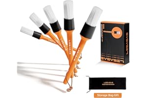 lesasas Car Detailing Brushes, 5 Pcs Different Size Car Brush, Orange Detailing Kit for Cleaning Car Wheels, Emblems, Engine Bay, Leather, Air Vents, Interior and Exterior