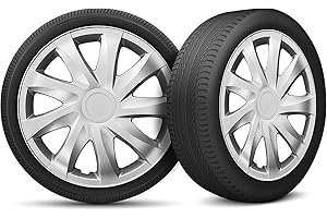 MOTO-MOLTICO Moltico Tapacubos - Set de 4 Universale de Tapacubos - Tapacubos para Todas Ruedas de Acero - Anillo de Seguridad Ajustable - 15 Pulgada - Plata