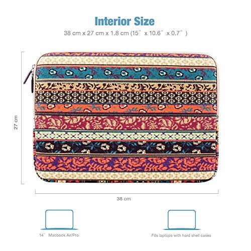 Plemo Laptophülle, Bohème Stil Canvas-Gewebe Tasche für 35,8 cm (14 Zoll) Laptop / Notebook Computer, Mystischen Wald - 3