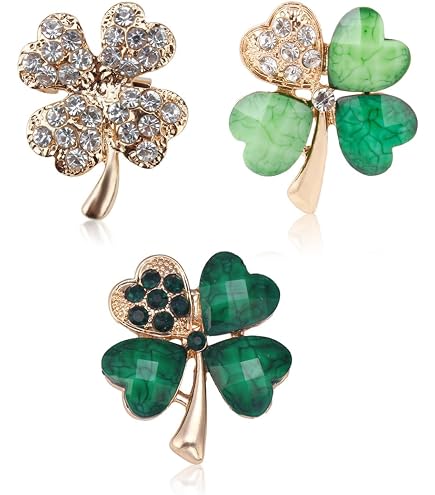 EVER FAITH St Patrik's Day - Anello a forma di quadrifoglio, a di cuore scintillante, con cristallo verde, con trifoglio portafortuna, regolabile, idea regalo per donne e ragazze, Cristallo