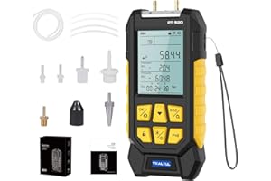 VKALTUL Digital Manometer PT520,Dual Port Air Gas Pressure Tester Differential with 10 Units High Accuracy Value 29 Data Stores Backlight Display,-100~200Kpa,-1000~2000mbar