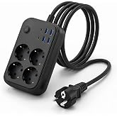 Akım Korumalı 4&rsquo;l&uuml; Priz 2500W 10A &ndash; 2 USB + 2 Type-C Hızlı Şarj &ndash; 2 Metre Uzatma Kablosu, Anahtarlı &Ccedil;oklu Priz, &Ccedil;ocuk Korumal