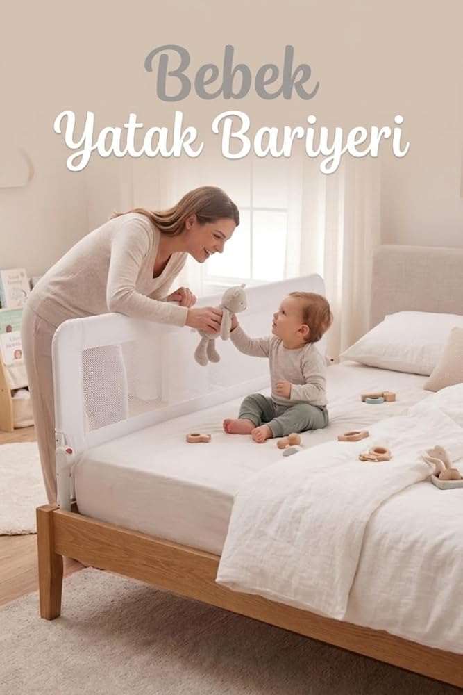 180x65 180 Derece Katlanabilir Bebek Yatak Bariyeri Güvenlik Korkuluğu (Beyaz)