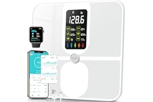 CHWARES Balance Pese Personne, Numérique Grand Écran Pèse Personne Connectée, Rechargeable avec Analyseur de Composition Corporelle 15 Métriques pour Fréquence Cardiaque IMC, Max 400lb, Blanc