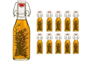 hocz 10x leere Bügelflaschen 200ml zum Befüllen Weiß - kleine Flaschen mit Bügelverschluss - 10er Bügel Glasflaschen Set für Saft, Getränke, Likör, Öl, Saucen - 10 Stück, 200 ml, Weiß