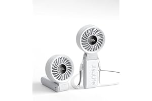 JISULIFE Ventilador de mano, ventilador portátil con pantalla LED [enfriamiento máximo de 19,5 horas] 5000 mAh, plegado a 150 °, 5 velocidades, ventilador de mano/escritorio/cuello 3 en 1, gris