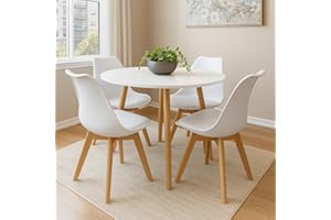 KOSY KOALA ROUND KITCHEN DINING TABLE AND 4 WHITE CHAIRS 90CM DIAMETER