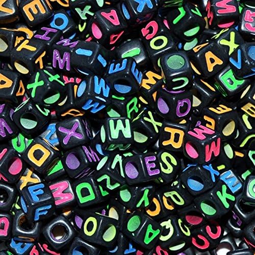 100pcs 6mm Cube Black + neon Colours Letters Alphabets Acrylic Beads