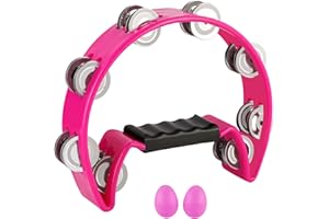 EastRock Tambourines for adults, Half Moon Hand Tambourine, Double Cutaway Tambourine with 16 Jingles, Tambourine Row Metal Half Moon Hand Held for Musicians Bands(16 Jingles, Rose)