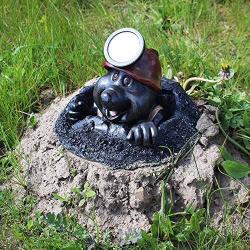 COM-FOUR® Dekofigur „Maulwurf-Bergmann“, Gartenfigur mit Solar LED Helmlampe, aus wetterfestem Polyresin, ca. 25x17cm - 2