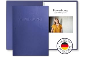 STRATAG 6 Stück 2-teilige Bewerbungsmappen Blau mit 1 Klemmschiene in feinster Lederstruktur - hochwertige Prägung „BEWERBUNG“