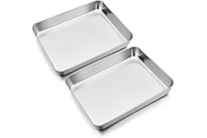 HaWare Teglia da forno, in acciaio inox, piccola teglia da forno, set da 2 pezzi, rettangolare, profonda, per cuocere, arrostire, servire, atossica e sana, lavabile in lavastoviglie