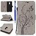 Produktbild FESELE Schutzhülle für [Nokia 6] Schmetterling Blumen Prägung Brieftasche Hülle Leder Tasche Flip Case Handyhülle mit Standfunktion und Magnetverschluss, Nokia 6 Flip Hülle Bookstyle Lanyard Wallet Case Kartenfach Ledertasche Leder-Mappen-Karten-Slot-Abdeckung für Nokia 6 + Blau Eingabestift Stylus Touch Pen-Schmetterling,Grau