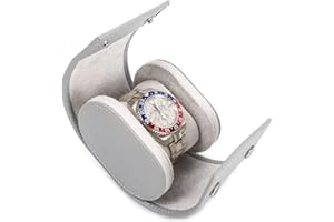 Hiram Watch Storage Case 1 Watch Travel Roll Case Genuine Saffiano Leather Travel Watch Organizer Box (Grey)