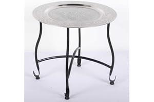 Casa Moro Table d'appoint orientale avec Plateau en fes galvanisé Ø 40 Table de Jardin fabriquée à la Main TA7068