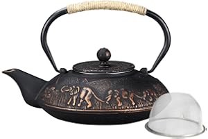 KORSIKATO Tetera De Hierro Fundido, Tetera De 1100 Ml Con Infusor Para Hojas Sueltas Y Bolsitas De Té, Tetera Recubierta Con Interior Esmaltado