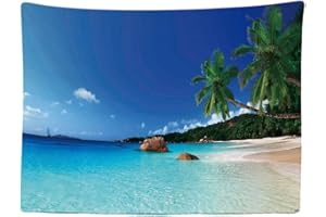Ulticool - Appeso a Parete Decoración Casa - Playa Natural del Mar e Isla Palmera - 200 x 150 cm Grande – Murales Alfombra Tapiz Pared - Tapices Decorativo para Habitacion Dormitorio Salon