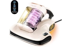 JIGOO S100 Aspirador de ácaros, Aspiradora Antiacaros para colchones con Sensor de ácaros, Pantalla LED, vibración, luz UV, ultrasonido, Elimina 99.9%, Especial Alergias, para Colchones y Sofás