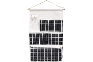 BOPPON Zefeng Bolsas de Almacenamiento Colgantes Impermeables, Bolsa de Almacenamiento Colgante Pared, Tela Lino Colgando Organizador, 5 Bolsillo y 2 Ganchos, para Baño, Dormitorio y Cocina (Negro)