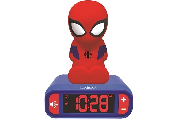 Lexibook - Réveil Veilleuse Spider-Man pour Enfant Spiderman Lumineux Effets sonores Marvel Horloge Réveil Garçons Superhéros Snooze Couleur Bleue - RL800SPLXB