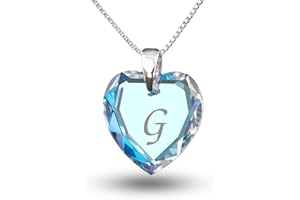 KRISTALLWERK Collana in argento 925, con ciondolo a forma di cuore contenente elementi di cristalli Swarovski e una lettera alfabetica incisa. Colore: azzurro. Personalizzabile
