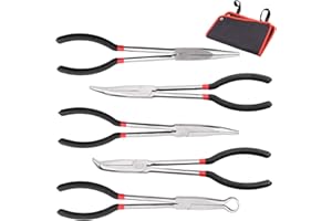 Swpeet Kit assortimento di pinze a becchi lunghi di precisione da 21 cm, set di pinze a lunga portata Set di pinze a filo,dritto, 90 gradi, pinze a cerchio a lunga portata perfette per il corpo auto