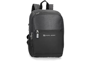 Pepe Jeans Jarvis Mochila para Portátil Adaptable hasta 12" Negro 25x36x10 cms Poliéster con detalles en Piel Sintética 9L