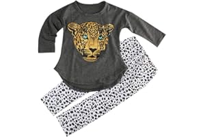 ggudd Girl's Leopard Printed Long Sleeve Tops and Leggings Pants Outfits Sets