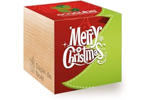 Feel Green Ecocube Joyeux Noël/1R, Épicéa (Sapin de Noël), Idée Cadeau (100% Ecologique), Grow-Your-Own/Kit Prêt-à-Pousser, Plantes Dans Des Cubes En Bois 7.5cm, Produit En Autriche