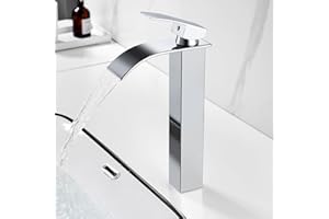 BOOXELY Robinet Lavabo Cascade | Robinet Salle de Bain Chromé avec Bec Hauteur 232mm | Mitigeur Lavabo en Laiton Chaude et Froide Réglable | Robinetterie Carré G 3/8