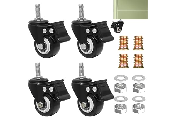TESSTSY Set med 4 möbelhjul med broms - M10 x 25 mm | Svängbara hjul 50 mm, tunga lasthjul med broms, för möbler vagnindustrianläggningar, lastkapacitet 210 kg