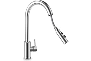 CHEERHOM Kran kuchenny z prysznicem, 2 tryby, armatura wysokociśnieniowa, czarna, obracana o 360°, armatura zlewozmywakowa, stal nierdzewna, szczotkowana bateria mieszakowa, do kuchni, łazienki