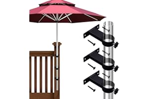VANROUG 3 PCS Black Patio Umbrella Holder Outdoor Clamp Mount Bracket for Deck Railing Fences,Balcony or Courtyard