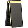Flip Phone for Seniors with Large Buttons, GSM Mobile phone for the Elderly with SOS Button, Flashlight, Loudspeaker, Radio, Dual Screen, Camera, 8 Family Numbers (Gold)