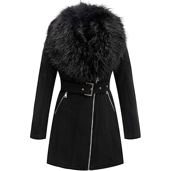 Generisch Winterjas Dames Lange Winterjas Warm Gevoerd Fleece Jas Revers Jas Winter Dikke Trenchcoat Omslagkraag Pluche Nepbont Jas PU Lederen Jassen Dames Jas Bruin, koffie, XXL