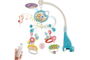 Sunhotty Baby Musical Crib Mobile with Projector and Night Light Hanging Rotating Animal Rattles 403 Music Timing Function Remote Control Reusable Cartoon Baby Toys for Newborn 0 to 24 Months(Blue)